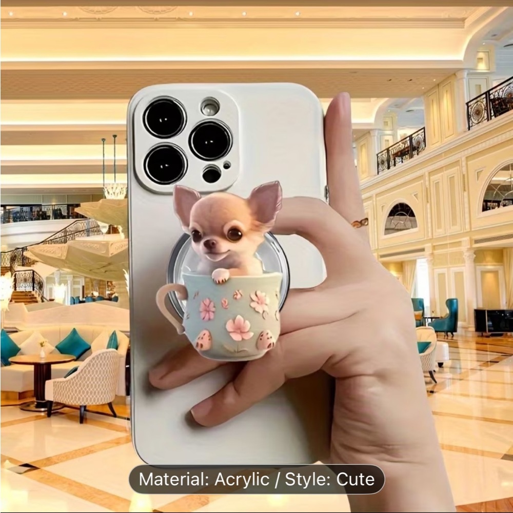 Cute Chihuahua Teacup Acrylic Phone Stand